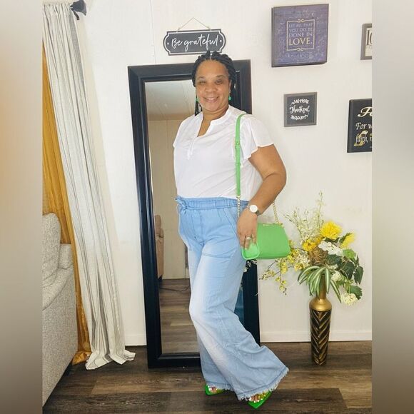Plus Size Light Wash Chambray Pants - Picture 3 of 4